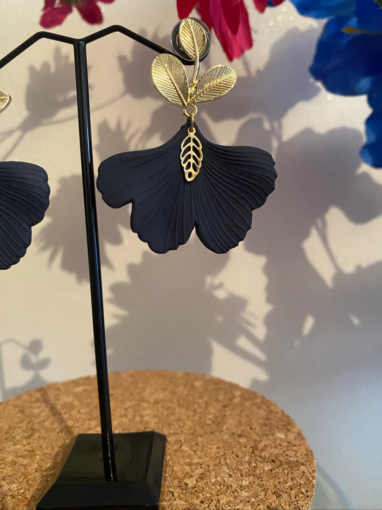 Matte Black Ginkgo Leaf Earrings – photo 3